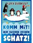 Soundkarte / Kinder, Pinguine, Wir suchen einen Schatz // A5