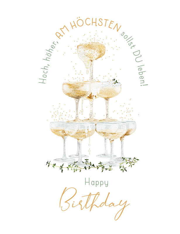 Doppelkarte. Green Karma / Happy Birthday / Champagnerpyramide