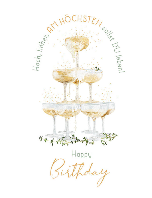Doppelkarte. Green Karma / Happy Birthday / Champagnerpyramide