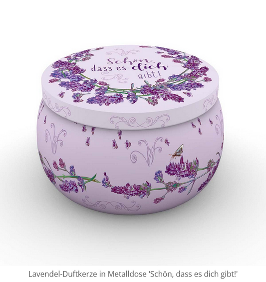 Lavendel-Duftkerze in Metalldose »Schön, dass es dich gibt!«