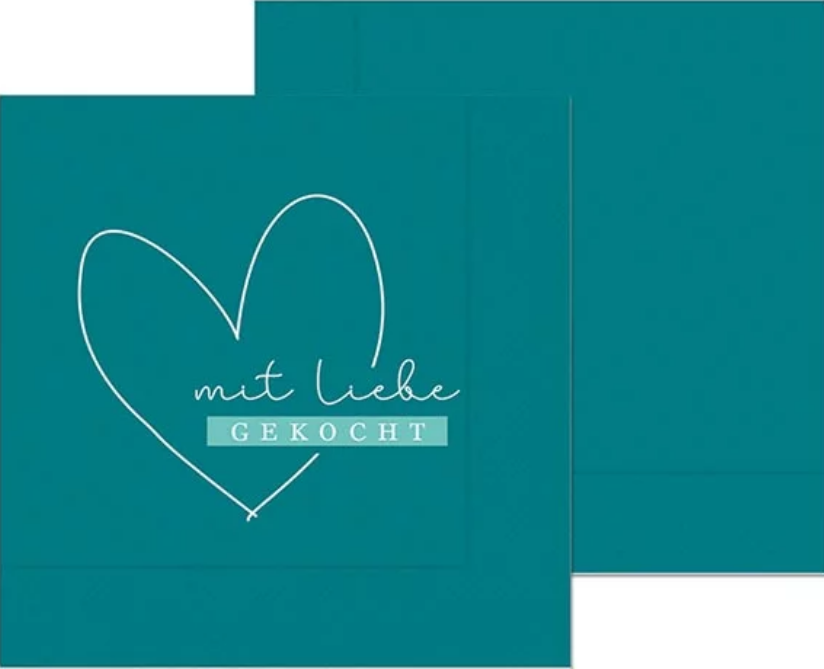 La Vida Serviette Mit Liebe gekocht 33x33 cm 20 Stück grün