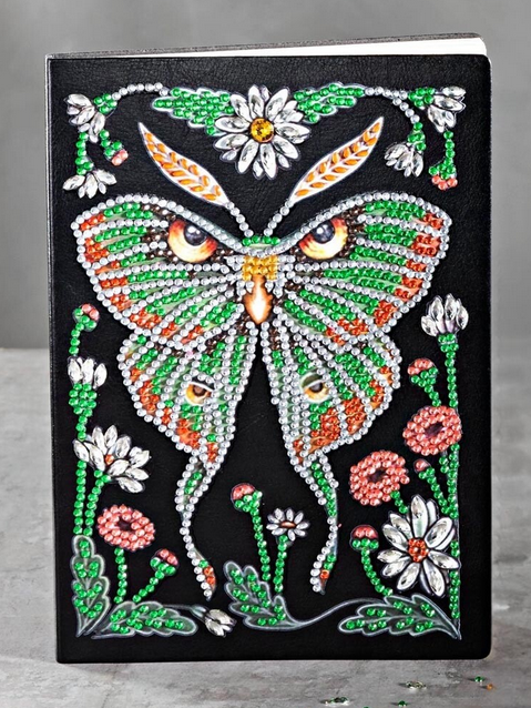 Diamond Painting Notizbuch (Motiv: Grüne Eule, DIN A5)