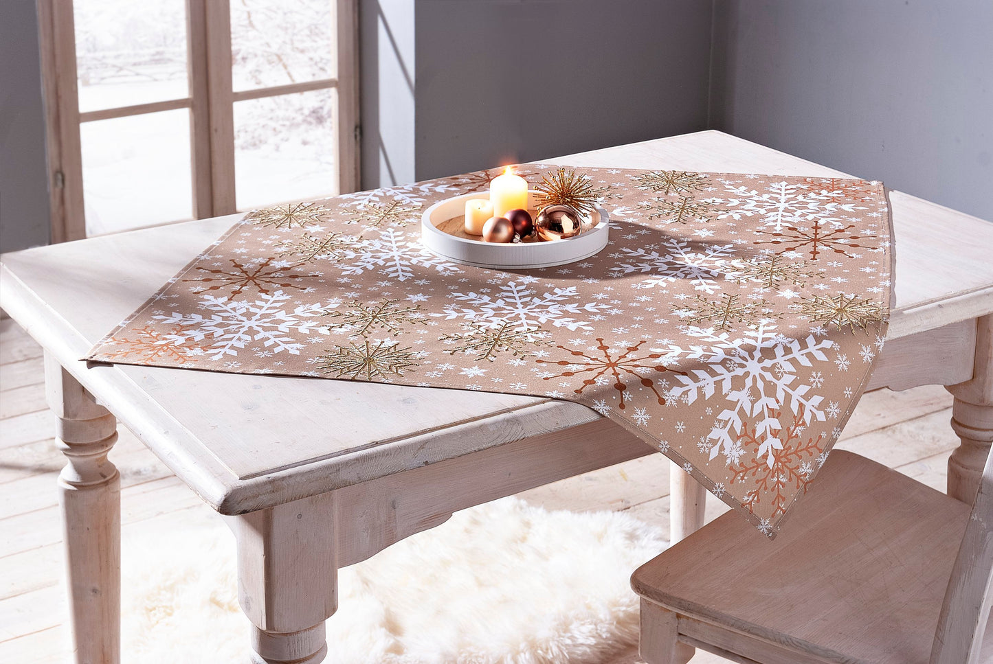 Mitteldecke Goldene Eisblumen (Grösse: 85 x 85cm)