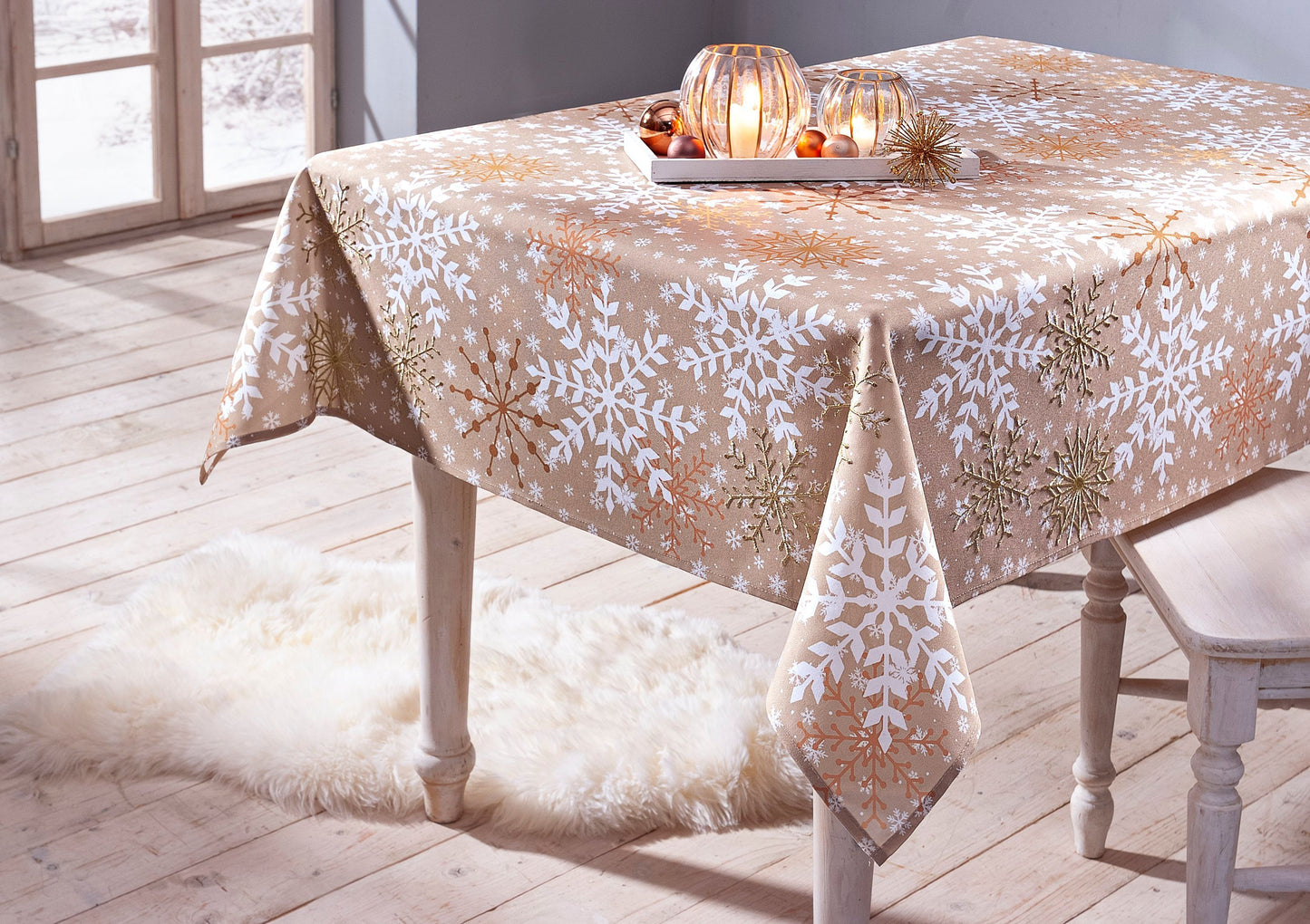 Tischdecke Goldene Eisblumen (Grösse: 130 x 170cm)