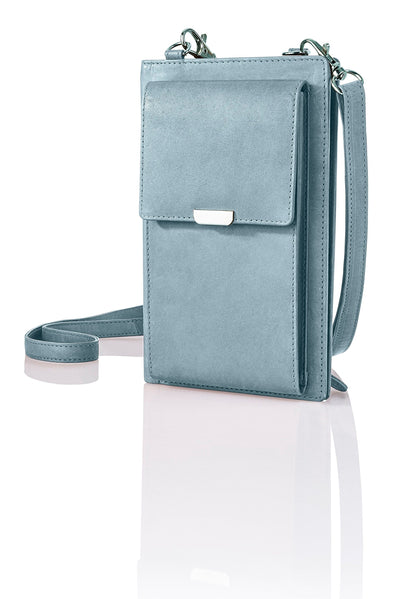 Handy-Umhängetasche mit Kartenfächern, Leder (Farbe: blau)
