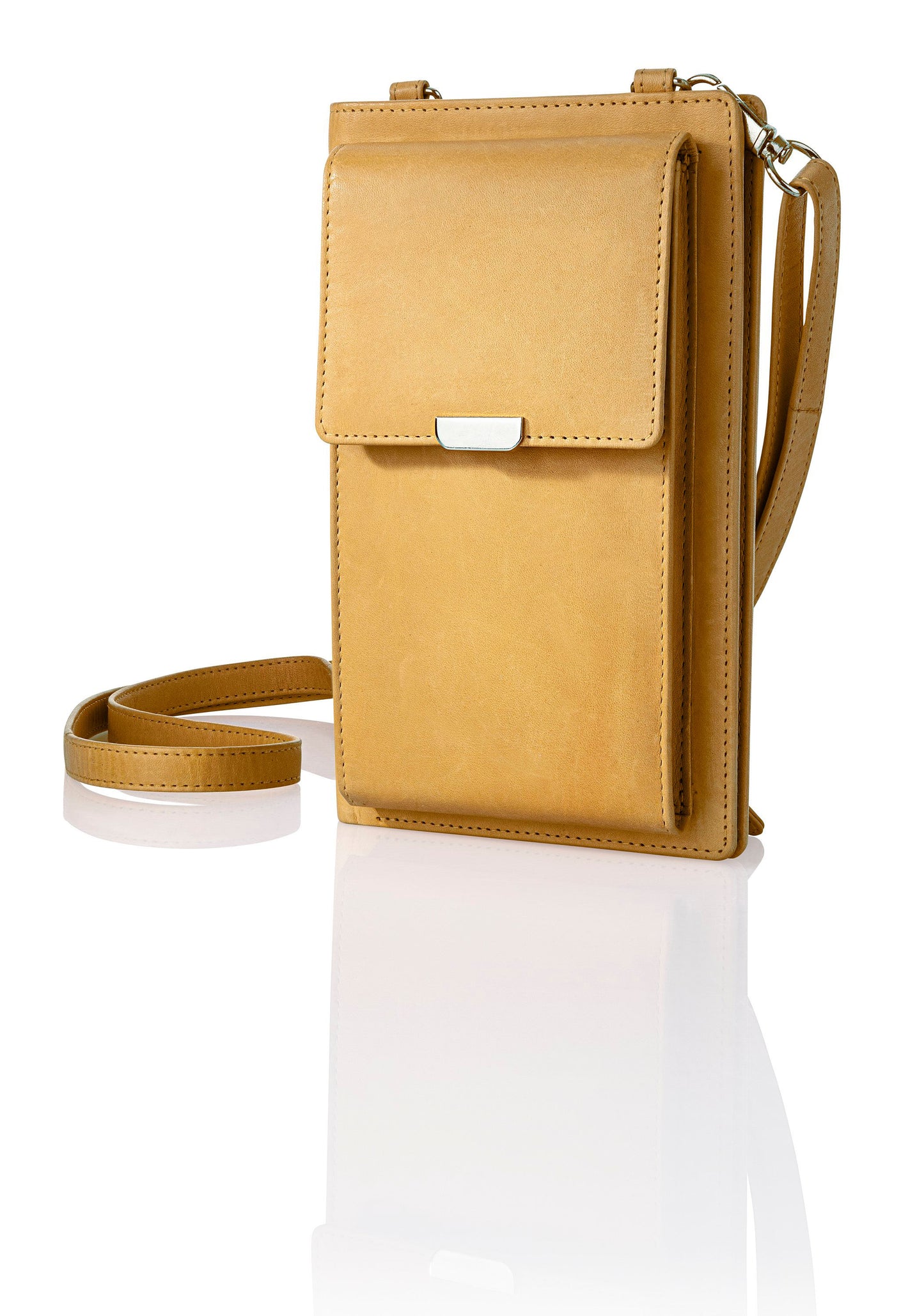 Handy-Umhängetasche mit Kartenfächern, Leder (Farbe: gelb)