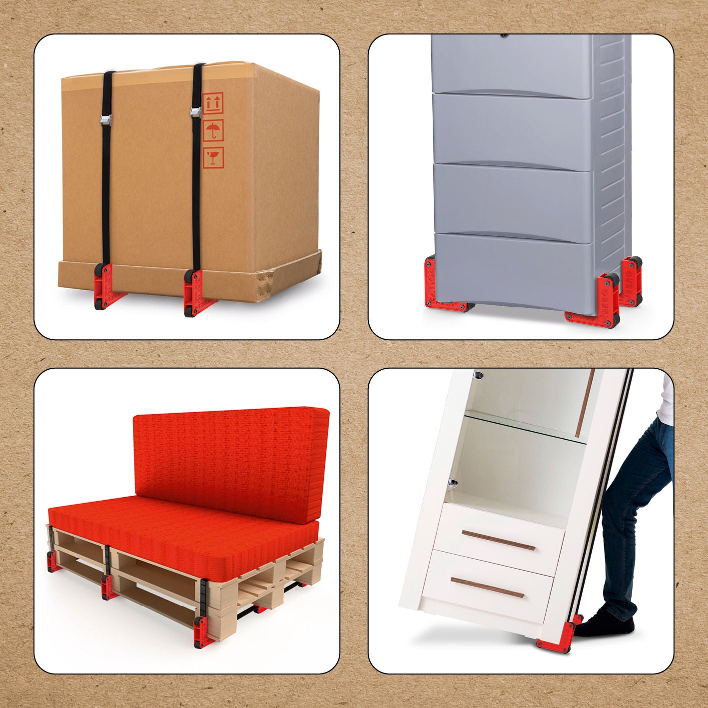 Rollyzberg Transportrollen 2er-Set (Farbe: rot) inkl. 2 Gurte