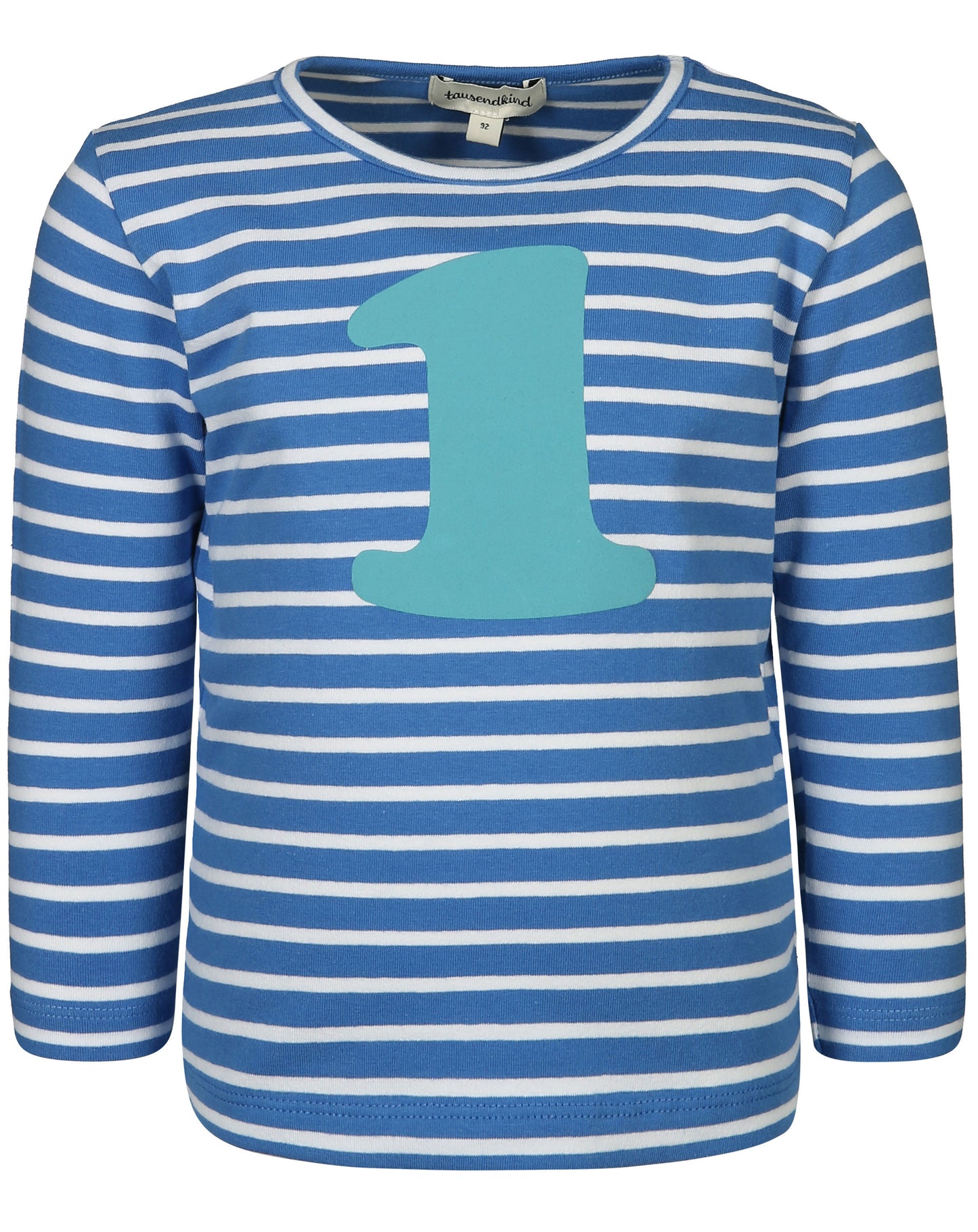 Langarmshirt 1 JAHR gestreift in blau/weiss (Grösse: 80)