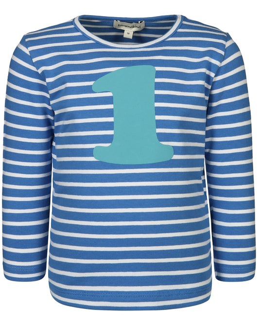 Langarmshirt 1 JAHR gestreift in blau/weiss (Grösse: 80)