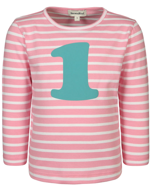 Langarmshirt 1 JAHR gestreift in rosa/weiss (Grösse: 92)