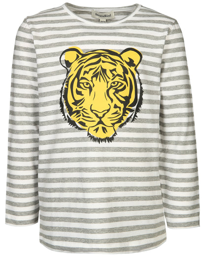 Langarmshirt TIGER Gr.116/122 gestreift in grau/weiss