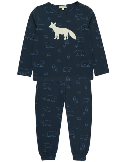 Schlafanzug FUCHS Gr.104/110 gemustert lang in dunkelblau