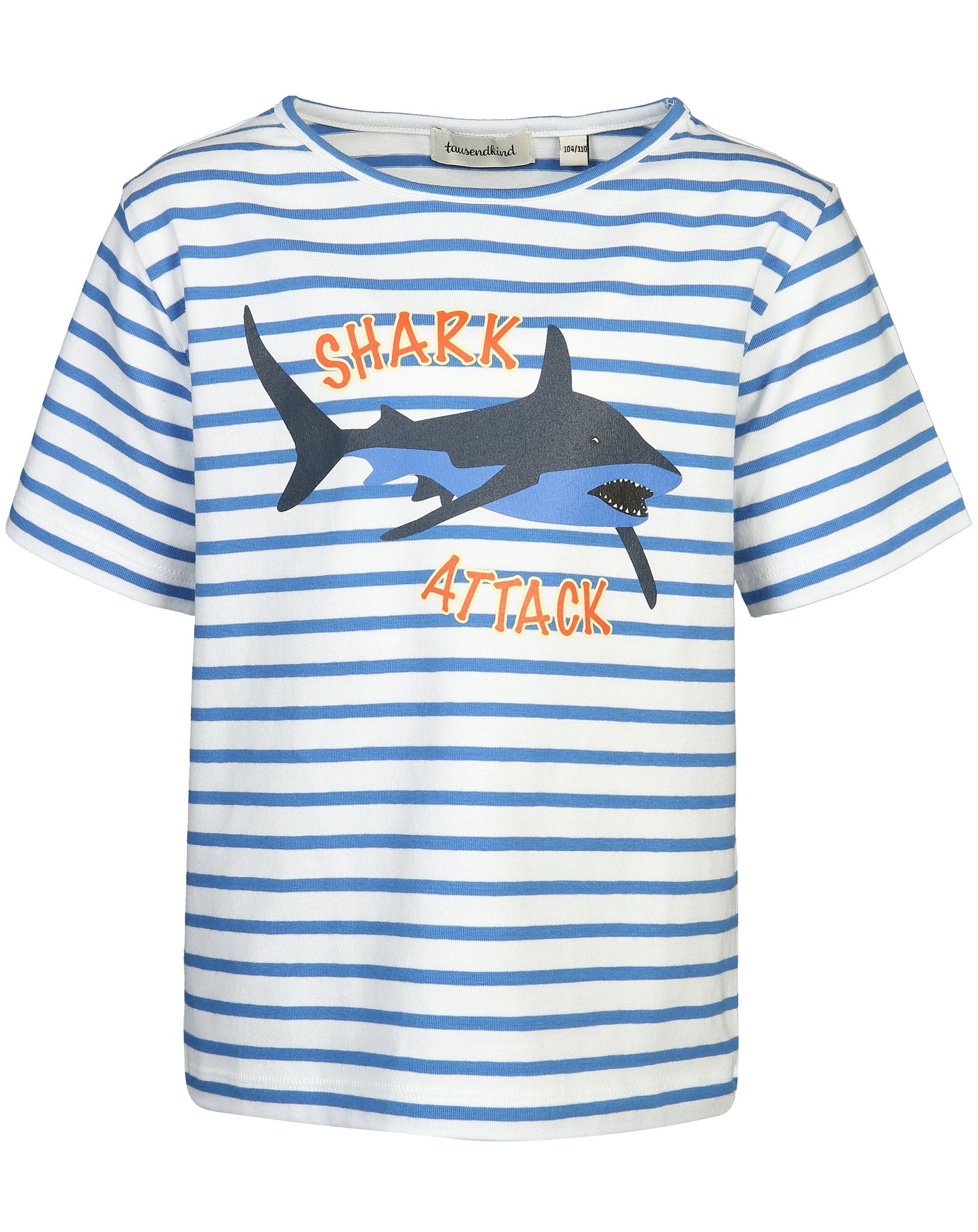 T-Shirt SHARK ATTACK Gr.116/122 gestreift in blau/weiss