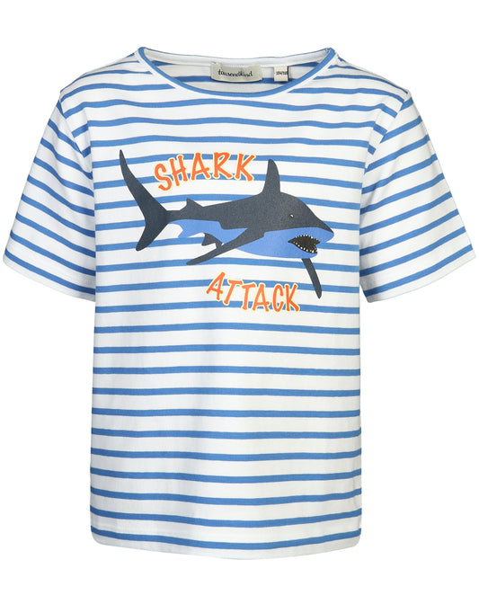 T-Shirt SHARK ATTACK Gr.116/122 gestreift in blau/weiss