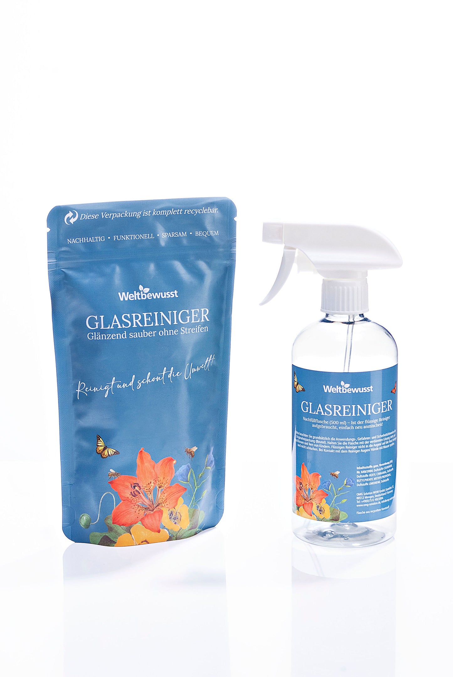 Glasreiniger Beutel 400 g und Sprühflasche
