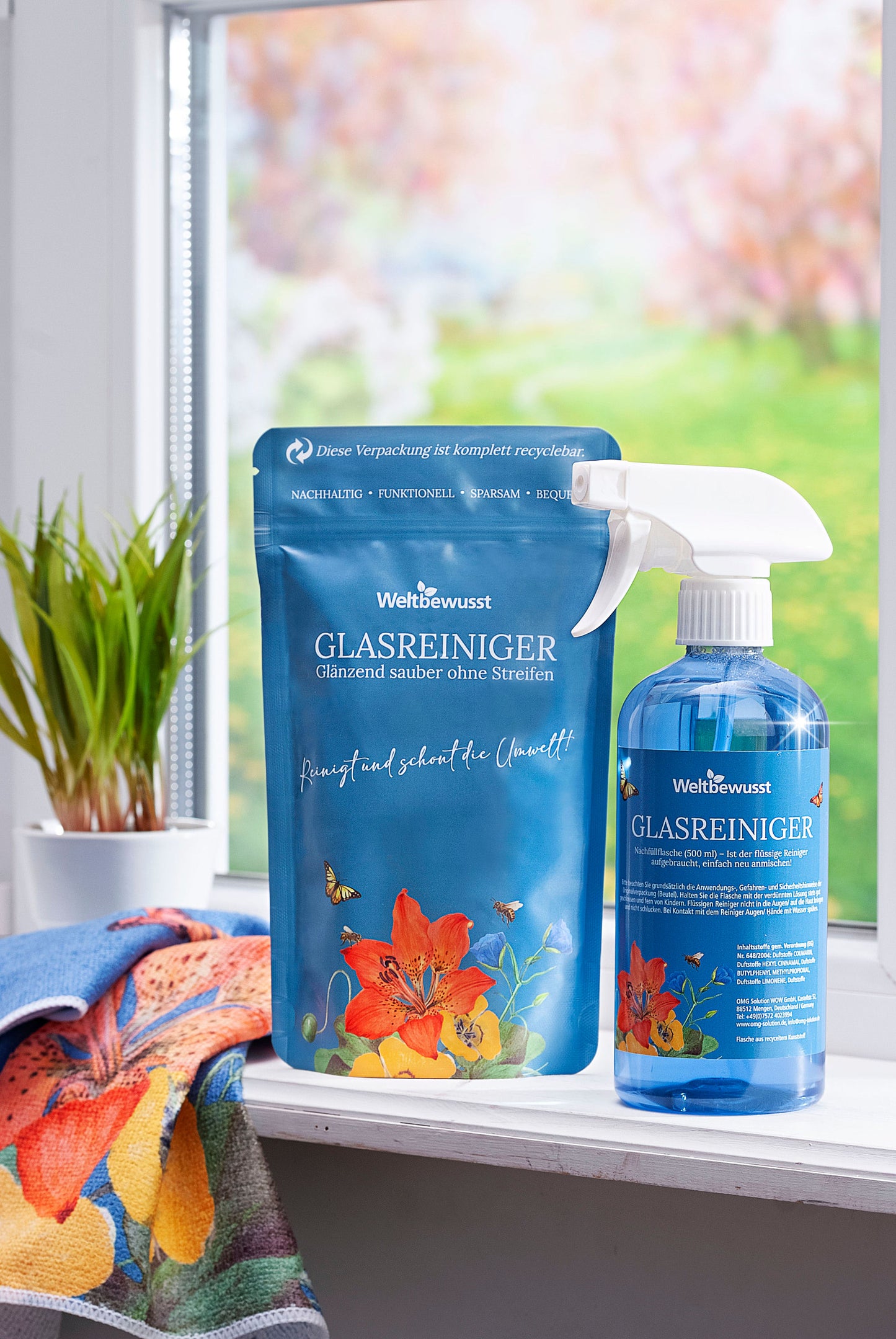 Glasreiniger Beutel 400 g und Sprühflasche