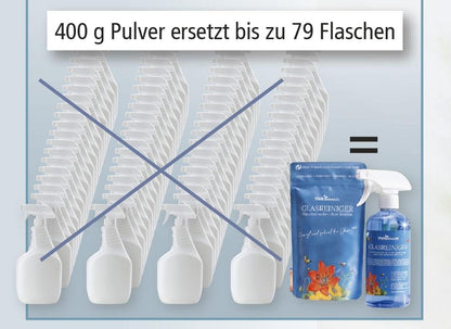 Glasreiniger Beutel 400 g und Sprühflasche