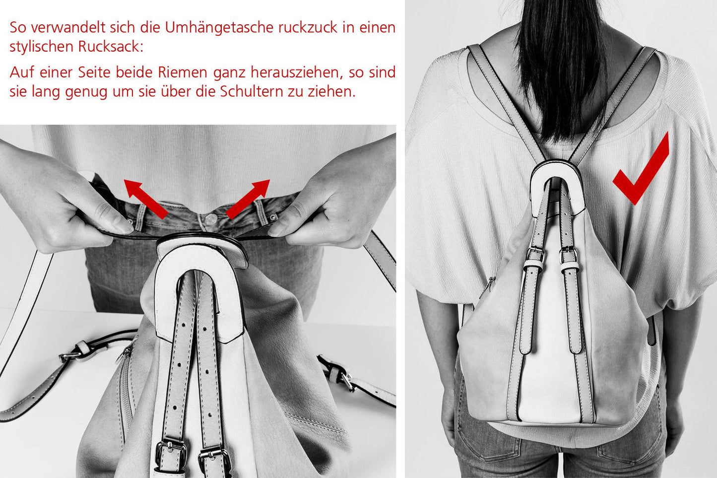 Arrows Schulter- und Rucksacktasche "Emmi", Canvas (Farbe: grau)