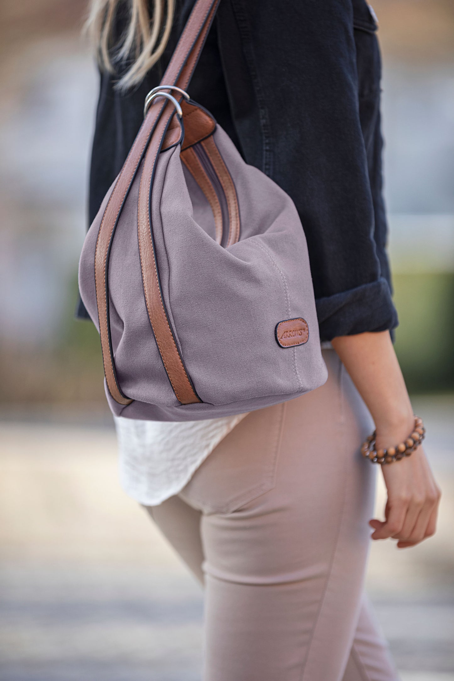 Arrows Schulter- und Rucksacktasche "Emmi", Canvas (Farbe: grau)