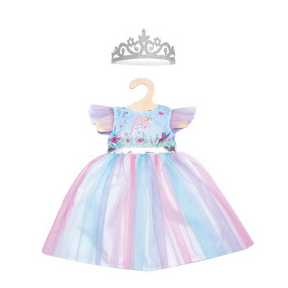 Kleid "Fee und Einhorn" mit silberner Krone, Gr. 28-35 cm