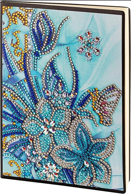 Diamond Painting Notizbuch (Motiv: Blaue Blüten, DIN A5)