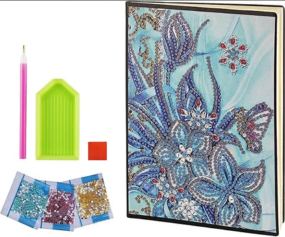 Diamond Painting Notizbuch (Motiv: Blaue Blüten, DIN A5)