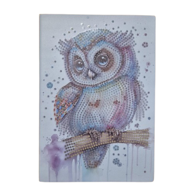 Diamond Painting Notizbuch (Motiv: Kleine Eule, DIN A5)