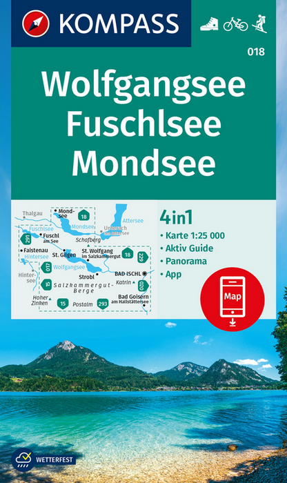 Kompass-Karte 018, Wolfgangsee, Fuschlsee, Mondsee 1:25.000