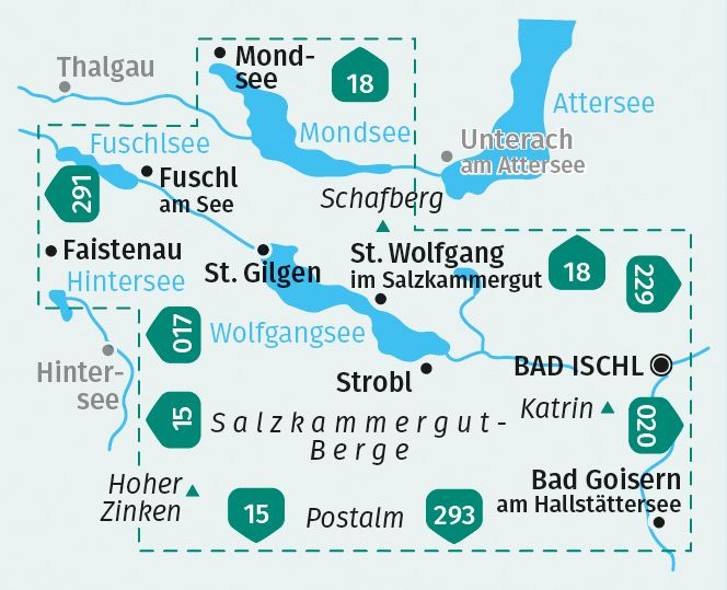 Kompass-Karte 018, Wolfgangsee, Fuschlsee, Mondsee 1:25.000