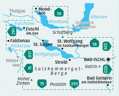 Kompass-Karte 018, Wolfgangsee, Fuschlsee, Mondsee 1:25.000