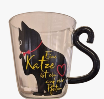 Glas mit Henkel Katzenmotiv