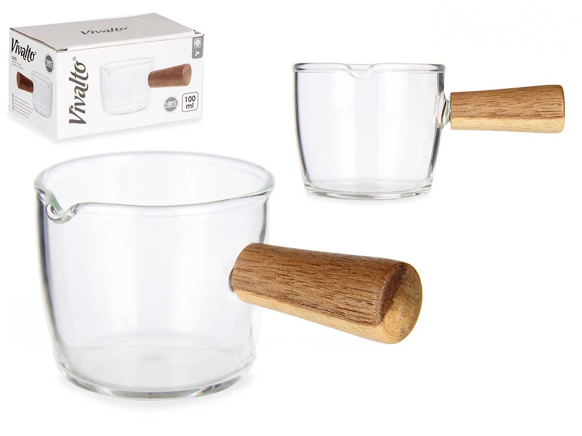 Kochtopf aus Borosilikatglas mit Holzgriff