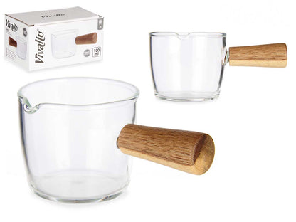 Kochtopf aus Borosilikatglas mit Holzgriff