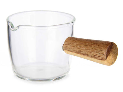 Kochtopf aus Borosilikatglas mit Holzgriff