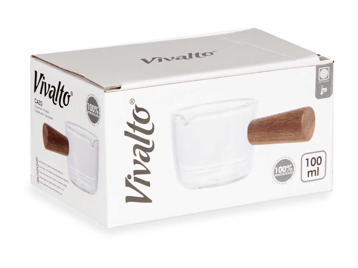 Kochtopf aus Borosilikatglas mit Holzgriff