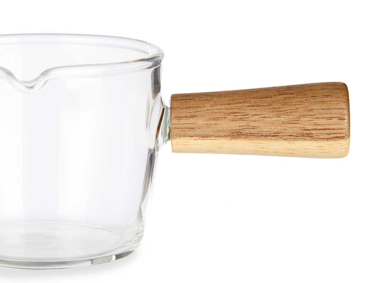 Kochtopf aus Borosilikatglas mit Holzgriff