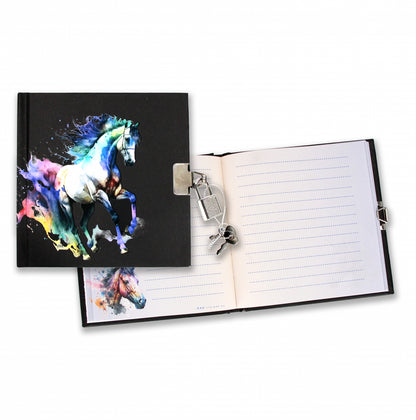 Tagebuch "Pferd" mit Vorhängeschloss, schwarz (13.5 x 13.5 cm)