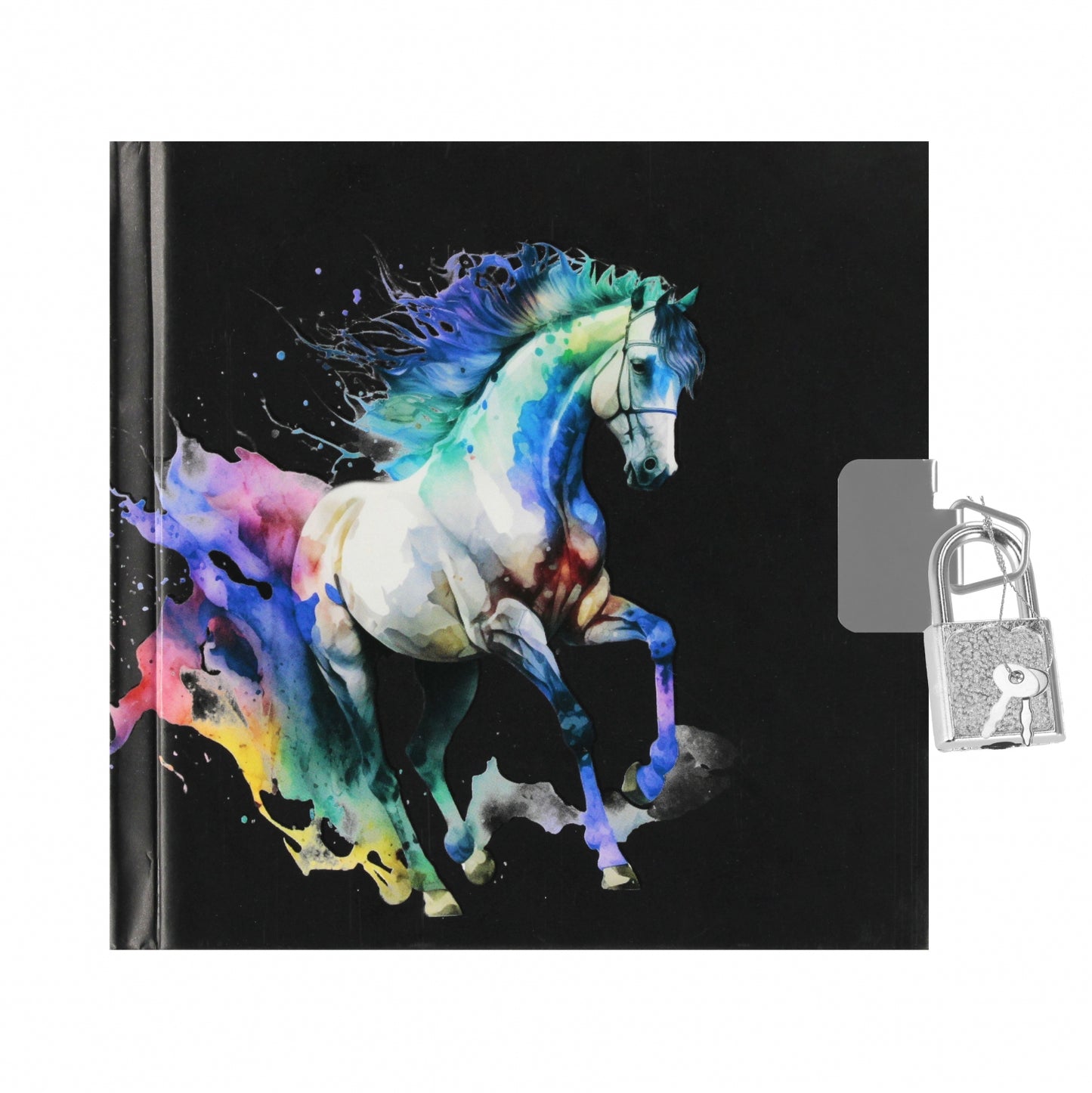 Tagebuch "Pferd" mit Vorhängeschloss, schwarz (13.5 x 13.5 cm)