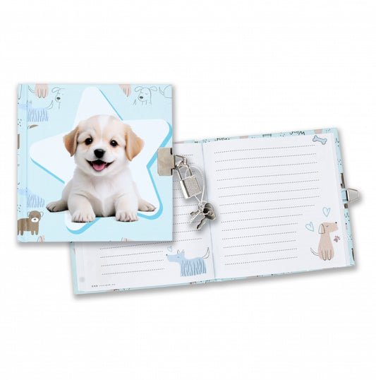 Tagebuch "Welpen" mit Schloss, hellblau (13.5 x 13.5 cm)