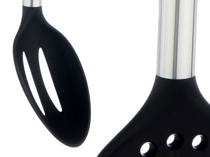 Kochbesteck-Set mit  7 Teilen, schwarz/silber