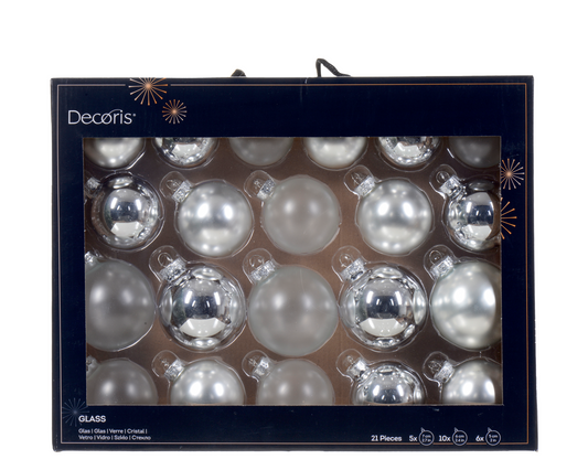 Christbaumkugeln Ø 7 cm, silber  (21 Stk.)