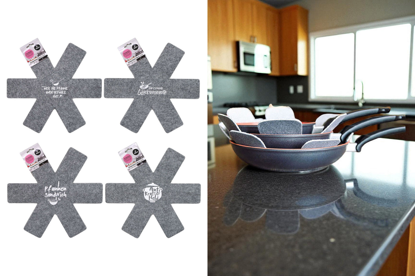 Pfannen-Schutzfilz mit Sprüchen, 2er-Set (Ø 38 cm)