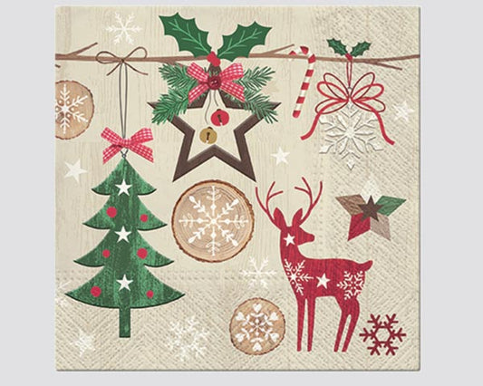 Servietten "Baum und Sterne", 33 x 33 cm (20 Stk.)