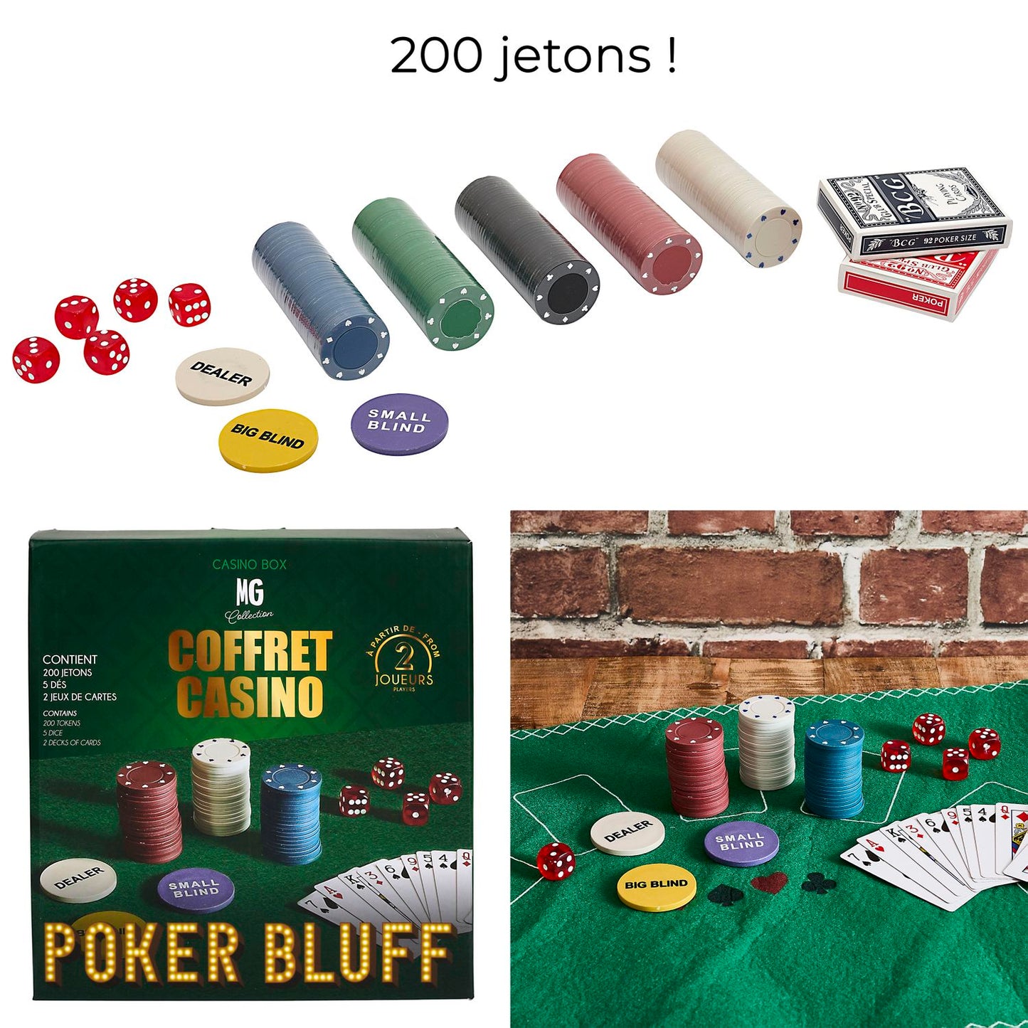Casino-Spielbox "Poker Bluff" mit 200 Chips