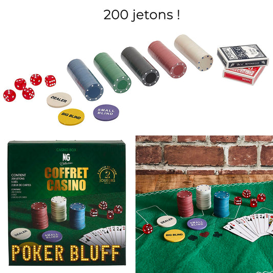 Casino-Spielbox "Poker Bluff" mit 200 Chips