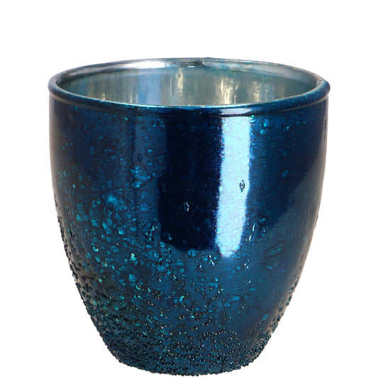 Windlicht, silber-blau (Ø 8 cm)
