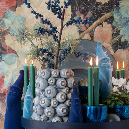 Windlicht, silber-blau (Ø 8 cm)