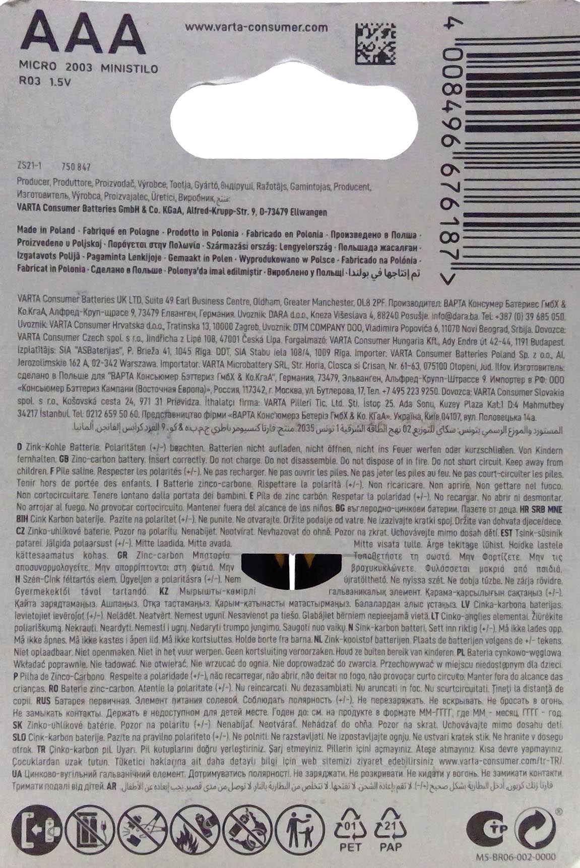 Varta Batterie Super Heavy Duty, Micro AAA, 4er-Blister