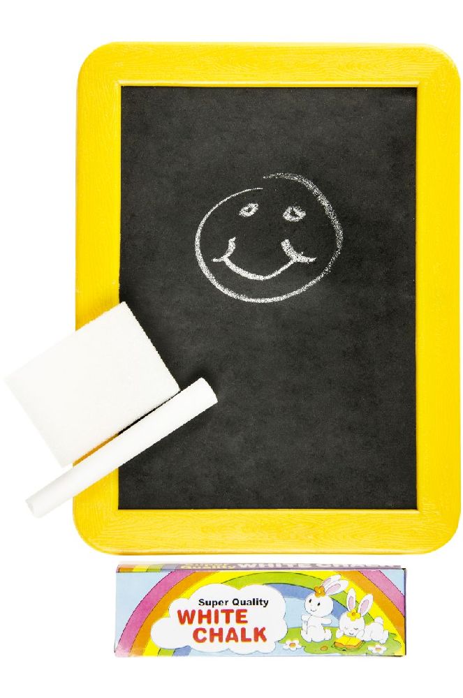 Kreidetafel mit Kreidestift und Schwämmchen, 18 x 13.5 cm, assortiert