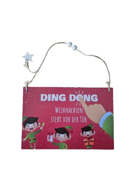 Holzschild mit Spruch "Ding Dong" (12 x 18 cm)
